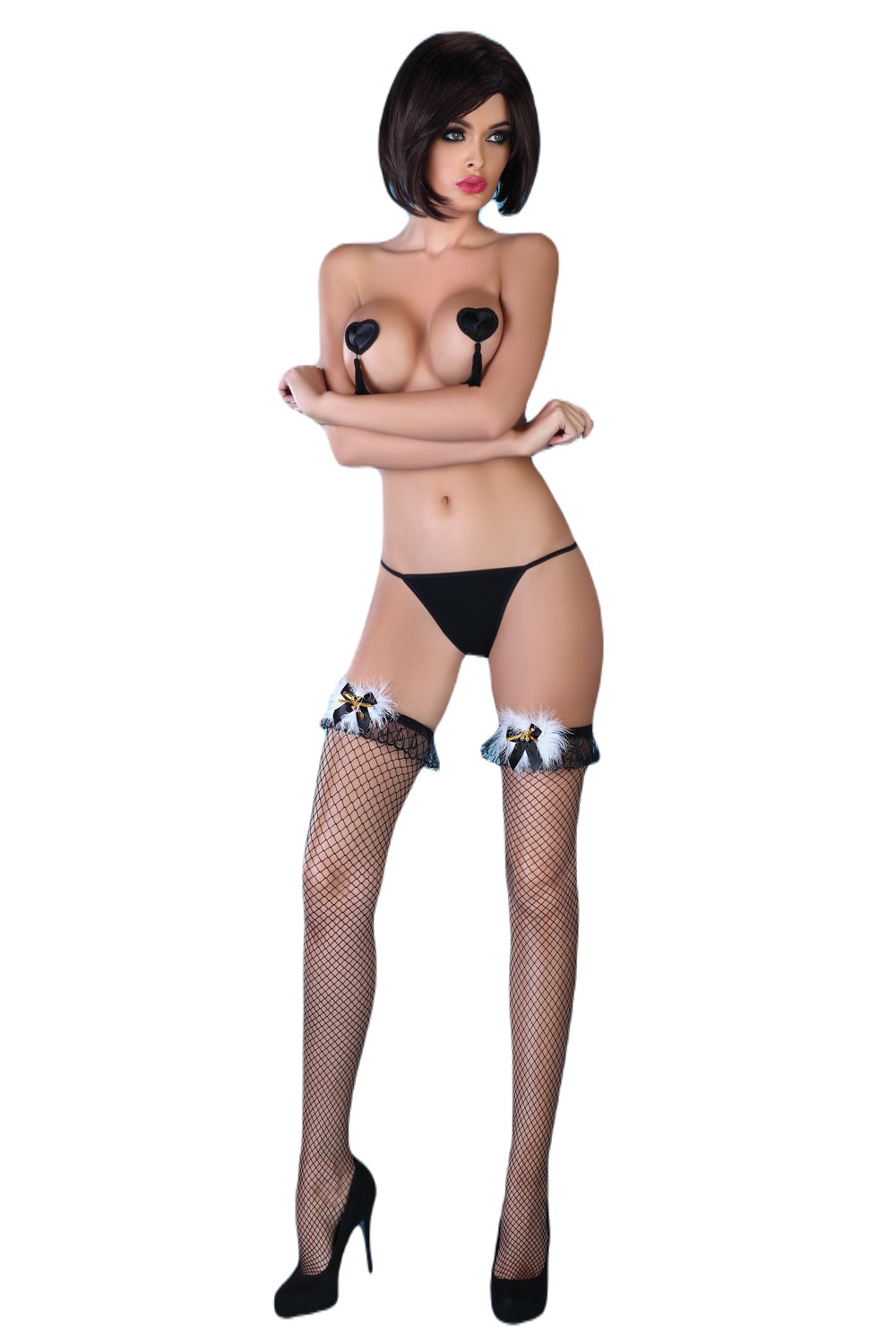 Pearl Czarne pończochy z puszkiem LivCo Corsetii Fashion CoFashion