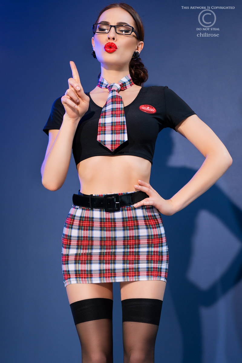 CR-4425 Black/white/Red strój uczennicy