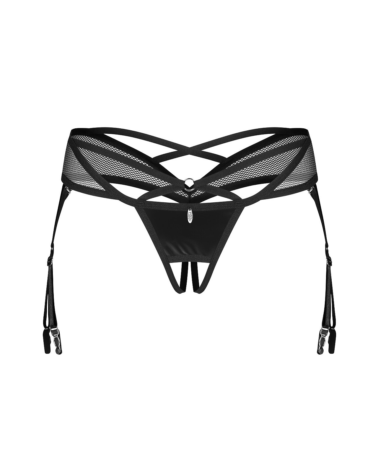 Obsessive Dominna Crotchless Thong – otwarte stringi z efektem wetlook
